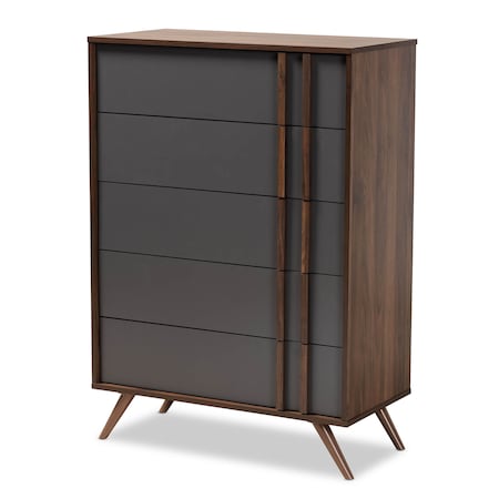 Baxton Studio Naoki Two-Tone Grey and Walnut Finished Wood 5-Drawer Bedroom Chest 168-10929